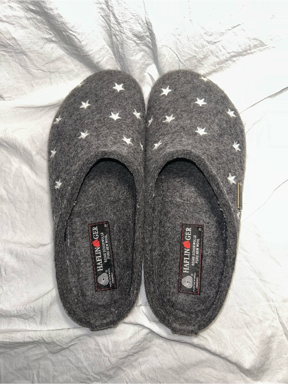 Haflinger Stelline Wool Slippers in Gray with White Stars